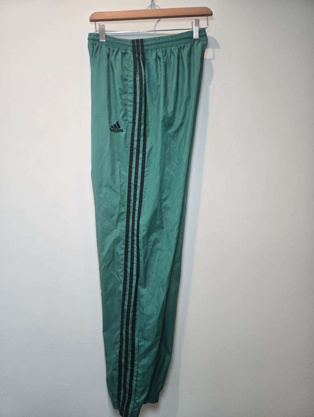Adidas Pants Men's Medium Vintage 90s Track Nylon Joggers Swishy Wind Green